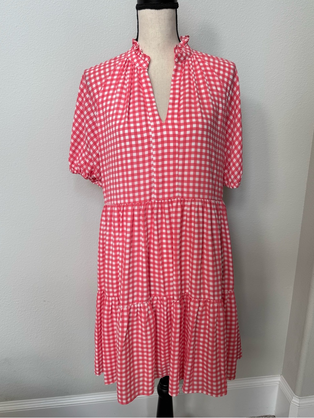 CeCe Red and White Gingham Tiered Dress